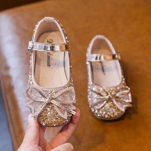 Sneakers Spring Baby Girl Leather Shoes Fashion Sequins Bowtie Girls Single Children Princess Dancing SM144 230317