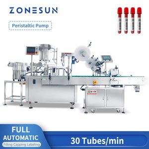 ZONESUN Automatic Test Tube Liquid Filling Capping Labeling Machine Peristaltic Pump with Conveyor Packaging Line ZS-FAL180Z3