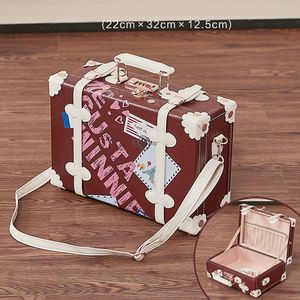 Malas de malas clássicas de bagagem retro rolante com bolsa de cosméticos para mulheres viagens transportam under spinner roda 13 
