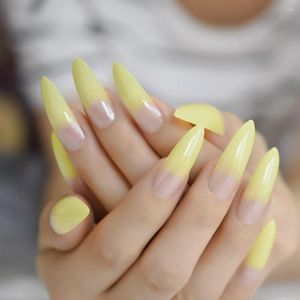 Fałszywe paznokcie Ombre Neon żółty Fake Extra długi sztylet glossry akryl faux ongles salon profesjonalne produkty wskazówki 24