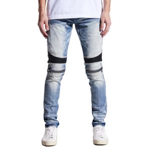 Herren Jeans Leder Biker Reißverschluss Stretch Skinny Fashion High Street Moto Denim Hosen 230320