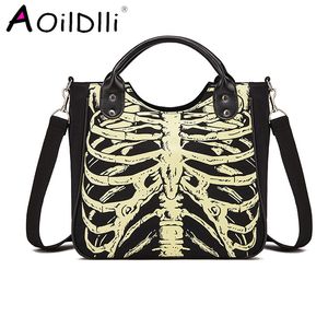 Kvällspåsar lysande gotiska skelettbenskallar rock designer kvinnliga casual kvinnor punk mode handväska 230320