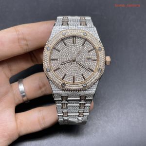 Full ice Handmade DiamondsMen's Wristwatch 2 Stone Diamond Stainless Steel Watches Popular Automatic Movement Watch