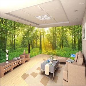 Wallpapers HD 3D Po Wallpaper Natur Grün Große Bäume Wald Panorama Weltraum Wandbild Wohnzimmer Schlafzimmer Papier Papel De Parede