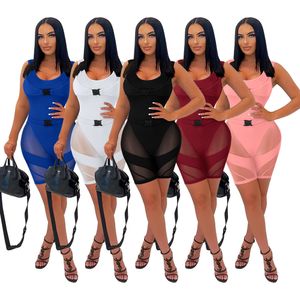 2023 Tasarımcı Yaz Mesh Patchwork Ruspers Kadın Kolsuz Tulumlar Seksi Bodycon Playsuits Sıradan Tek Parça Tulum Toptan Kıyafetleri 9504 En İyi Qu