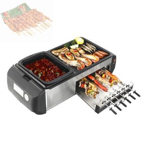 Electric Grill Hotpot Non-Stick Barbecue Toaster Oven 3in 1 2 Flavor Hot Pot Multi Cooker