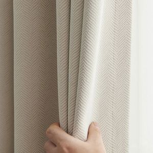 Sheer Curtains Chenille Jacquard Blackout for Living Room Japan Style Fishbone Pattern Bedroom Drapes One Panels -1 230320