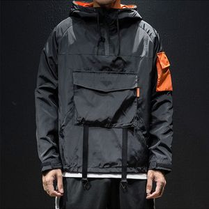 Jaquetas masculinas homens jaquetas casacos streetwear techwear com capuz impermeável windbreaker casual outwear hip hop multi-bolso casaco japonês 230320