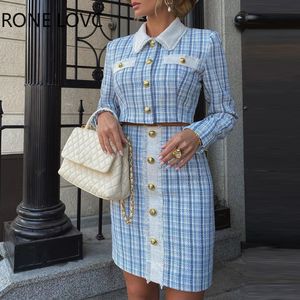 Vestido de duas peças Mulheres Sólido Elegante Perfumado Brisa Botão e Bolso Turn Down Collar Tweed Saia Formal Conjuntos 230317