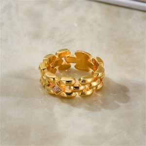 Woven Watch Strap Square Zircon Ring Women's 2023 New Fashion Style Tide All-Match Premium Jewelry Accessories