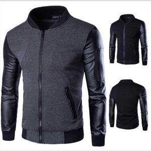 Men's Jackets Spring Autumn Casual Collar Jacket Leather Sleeve Stitching Short Cardigan Zipper Coat Outwear Tops Parka