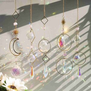 Garden Decorations Crystal Sun Catcher Pendant Hexagon Diamond Prisms Sun Light Catcher For Garden Chakra Star Moon Suncatchers Rainbow Maker Decor AA230320