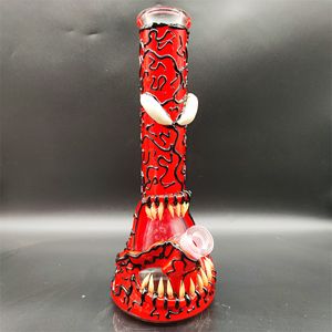 35 cm 14 -calowy poręczny bong szklany rura wodna 3D czerwony krzyk potwór 9 mm grubość czerwona szklana bongs grube zlewki palenie