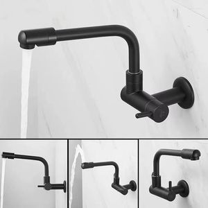 Bathroom Sink Faucets Black Single Cold Faucet Copper Wall Mounted 360 Rotate Basin Mop Pool Tap Invisible Swivel Outdoor Balcony