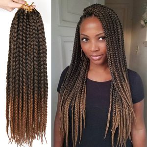 3X Box Braids Crochet Hair 24Inch Ombre Brown Pre-Looped Expression Synthetic Hair