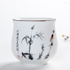 Bardak tabaklar yaratıcı çin mürekkep boyama çay fincanları 160ml beyaz seramik su bardağı büyük kapasiteli Japon kral çay