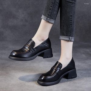 Dress Shoes Genuine Leather Loafers Women's 2023 Spring And Autumn Soft Soles Thick Heels High Mother's