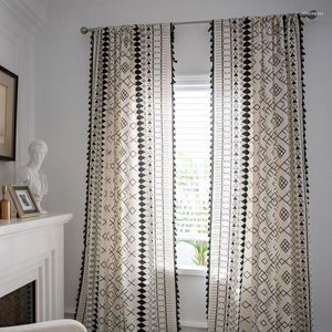 Curtain Boho Moroccan Cotton Linen Curtains Tribal Geometric Window Panel With Tassel For El Airbnb Livingroom Home Decoration TJ6878