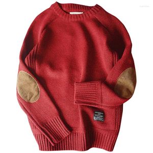 남자 스웨터 남자 겨울 풀 오버 패션 패치 라운드 목 니트 스웨터 레트로하라 주쿠 거리 캐주얼 따뜻한 큰 5xl