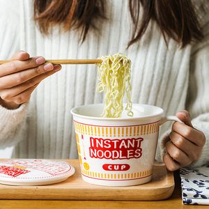 Dinnerware Defines insy Style Creative Instant Instant Noodle Ceramic Cup Tigela com capa Bento Box Student Lunch Bowl Sopa Sopa 230320