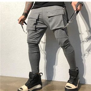 Men's Pants Men Joggers Zip pocket Hip-hop Multi-pocket Sweatpants Man Gyms Workout Fitness Cotton Trousers Male Casual Fashion Skinny Pants 230320