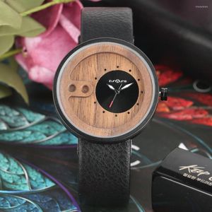 Нарученные часы Специальные ореховые коричневые циферблаты Quartz Watch Black/Yellow/Green/Khaki Leather Band Аналоговые наручные часы мужчины папа подарки