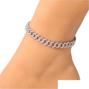 보석 패션 여성 앙크 레트 팔찌 아이스 아웃 쿠바 링크 체인 Anklet Bracelets 골드 시에 핑크 다이아몬드 힙합 드롭 배달 결혼 dhpur