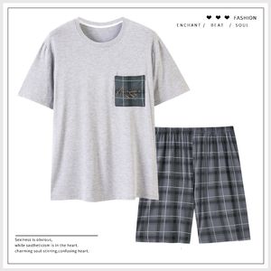 ملابس الرجال للرجال الصيف الناعم للرجال Men Pajamas عالية الجودة بالإضافة إلى الحجم L-3XL Plaid Print Tops Pajama Set Shorts Home Clothing PJS 230320