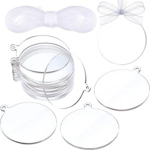 Key Rings 30Pcs Clear Acrylic Round Disc Blank Circles Ornaments Blanks with Ribbon DIY Holiday Tags Craft Projects 230320