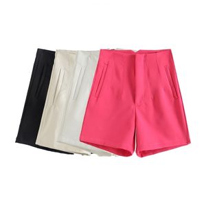 Women s Shorts TRAF Women Fashion Front Darts Side Pockets Vintage High Waist Zipper Fly Female Short Pants Mujer l230317