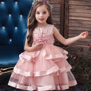 Flickans klänningar Baby Girls Flower Kids Dress for Girls Lace Cake Tutu Party Princess Dress Girl 2 4 6 7 8 10 10 år Birthday Party Event Prom Dress 230320