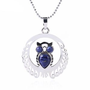 Natürliche Stein Eule Halskette Tier Anhänger Hohl Silber Farbe Halsketten Anhänger Trendy Schmuck für Frauen Männer Geschenk