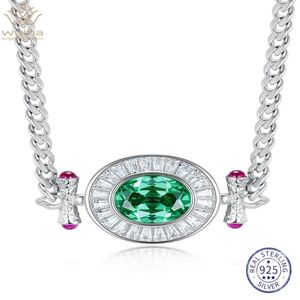 Chains WUIHA Real 925 Sterling Silver Oval 5CT VVS Tsavorite Synthetic Moissanite Cuba Necklaces For Women Men Gift Drop