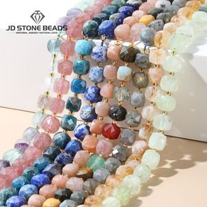 Beaded Necklaces Natural Lapis Lazuli Fluorite Crystal Faceted Square Shape Beads Loose Spacer Pink Quartz For Jewelry Making Bracelet Accessory 230320