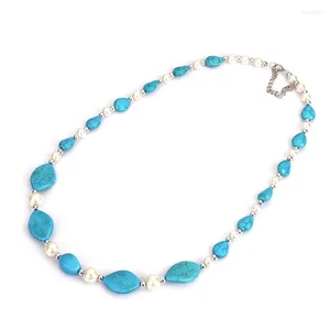 Pendant Necklaces Silver Plated Stackable Green Turquoises Stone With Artificial Pearl Necklace Decoration Jewelry