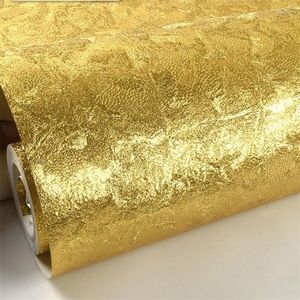 壁紙Papel de Parede Golden Wallpaper Gold Foil KTV ELベッドルームリビングルームレストランピュアカラー天井壁紙家の装飾