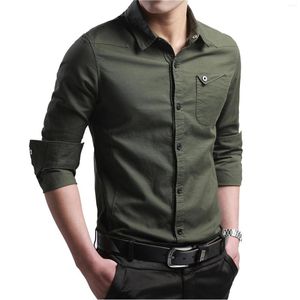 Men's T Shirts Spring Autumn Casual Long Shirt Button Sleeve Pocket Lapel Brand Soft Dress Military Wind Cotton Slim Men