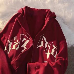 Womens Hoodies Sweatshirts Letter Print Zip Up Hoodies Women Men Jacket Casual Hip Hop Harajuku Streetwear Y2K Clothes Tops Loose Grunge Hooded Sweatshirt 230320