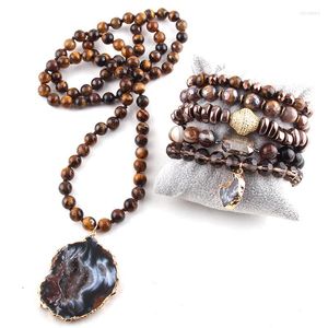 Brincos de colar Conjunto de jóias de miçangas semi -preciosas da MD para pingentes e pulseiras conjuntos de jóias femininas