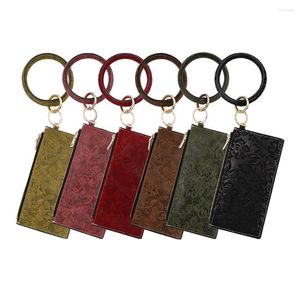 Keychains High Quality Fabrics Embossed PU Leather Bracelet Key Holder Keychain Wallet Wrist Strap Coin Money Car Bag