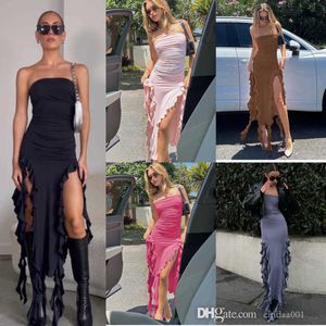 2023 Summer Dresses Fashion Womens New Off Shoulder Dress Bra Wrapped Hip Slim Irregular Skirt