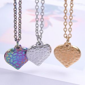 Chains Classic Love Heart Choker Gold Color Pebbles Pattern Charm Titanium Steel Pendant Necklace For Couple Jewelry Party Gifts