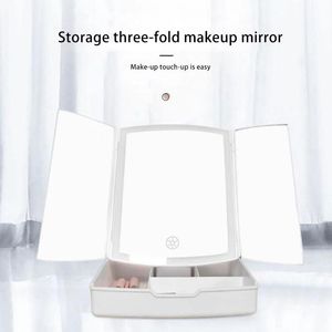 Speglar Portable LED Light Makeup Mirror Cosmetic with Touch Dimmer Table Vanity Hand Folding Lamp