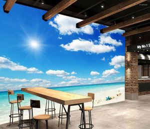 Fondos de pantalla CJSIR Custom Seaside Blue Sky y nubes blancas Paisaje 3D Mural Po Wallpaper Sala de estar Sofá Dormitorio Papeles de pared Decoraciones