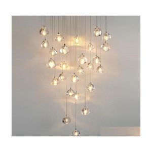 Żyrandole kryształ żyrandol nowoczesny salon wisząca lampka schodowa kulka kulki lobby kuchenne LED LED LED LIKOWANE Oświetlenie Dhork