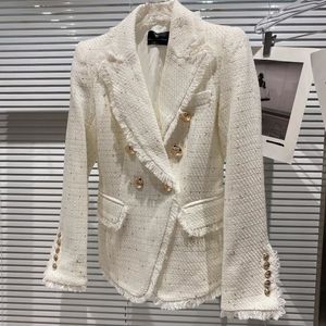 チャンネルレディースデザイナー服レディース2ピースパンツ秋冬のターンダウンカラーダブル胸部ボタンスリムブレザーツイード285