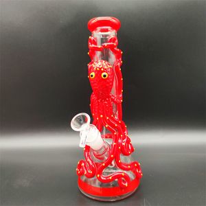 25 cm 10 tum praktisk bong glas bong vatten rör 3d röd bläckfisk halloween glas bongs tjock bägare rökare bubbler dab rigg