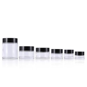 5g 10g Creme de jarra de olhos transparentes garrafa de vidro vazio Lips Balm 15g 30g 50g 100g Recipiente largo Boca de boca de amostra de amostra de amostra com tampa preta