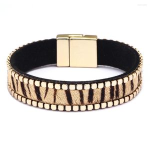 Braccialetto Moda in pelle con crine di cavallo con fibbia magnetica Bracciale da donna in lega stile semplice femminile casual per regalo da donna