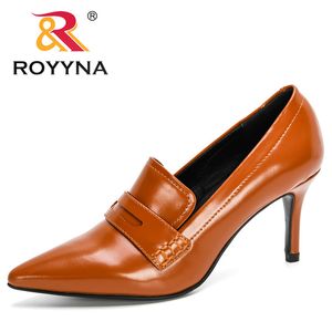 Klänningskor Royyna Designers Original Top Quality Women Pumpar Point Toe Thin Heels Dress Shoe Nice Leather Wedding Shoes Feminimo 230320